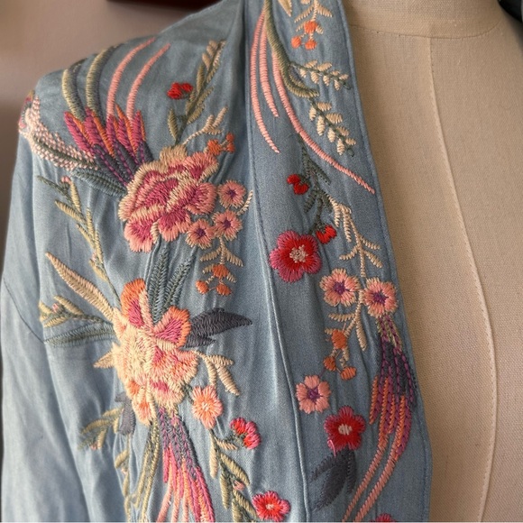 Johnny Was Workshop Embroidered Kimono Coat Medium Light Blue Pink Green - Picture 3 of 16
